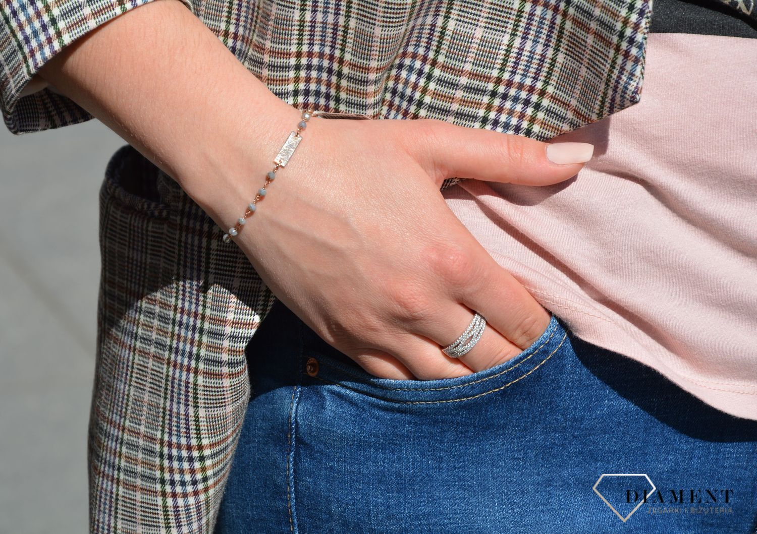 Bransoleta srebrna koraliki i blaszka Dall'Acqua B RM 18144 055 (2).JPG